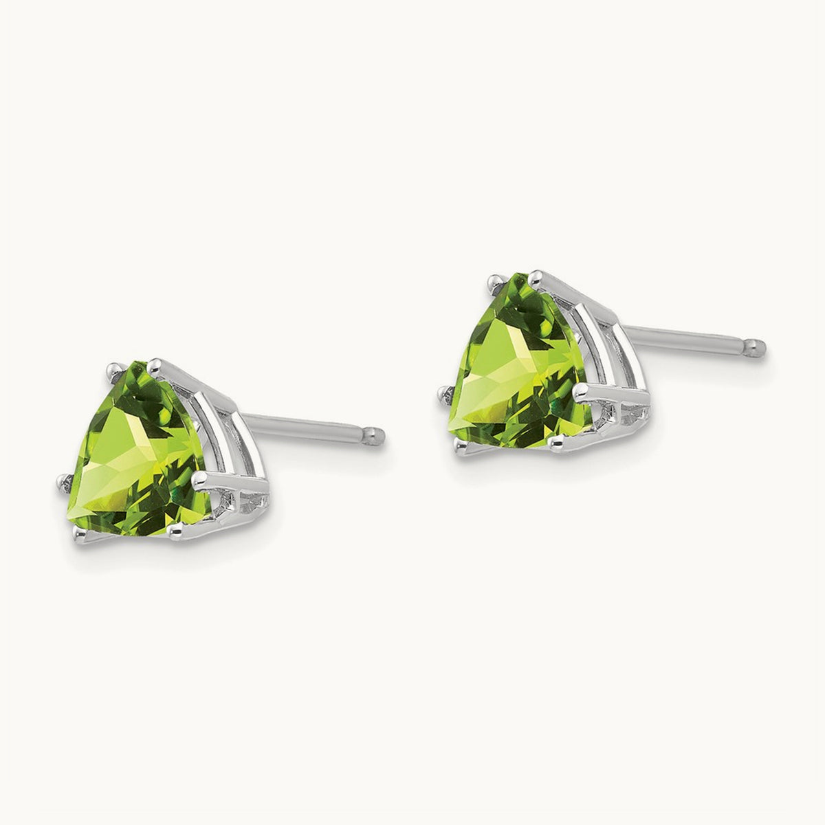 Peridot Trillion Stud Earrings, 14K White Gold