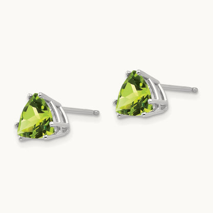 Peridot Trillion Stud Earrings, 14K White Gold
