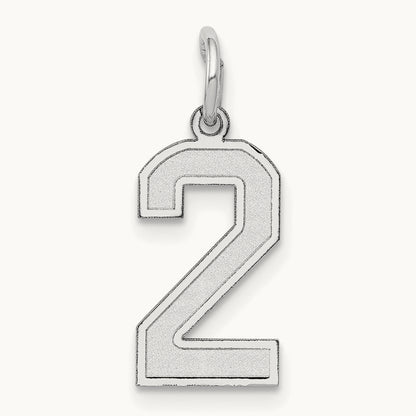 Small Satin Number 2 Charm — 14K White Gold