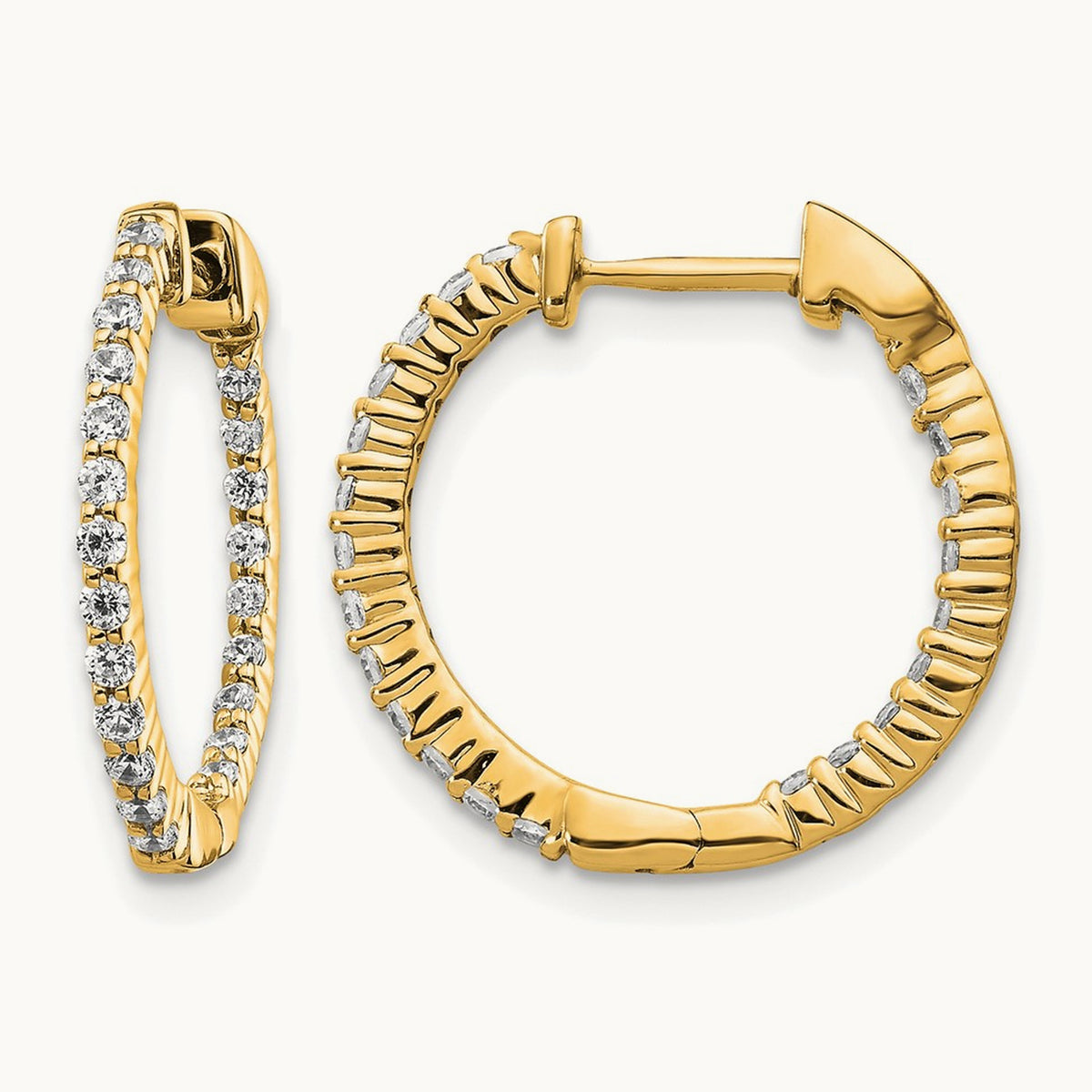 Polished Diamond In/Out Hinged Hoop Earrings, 14K Gold