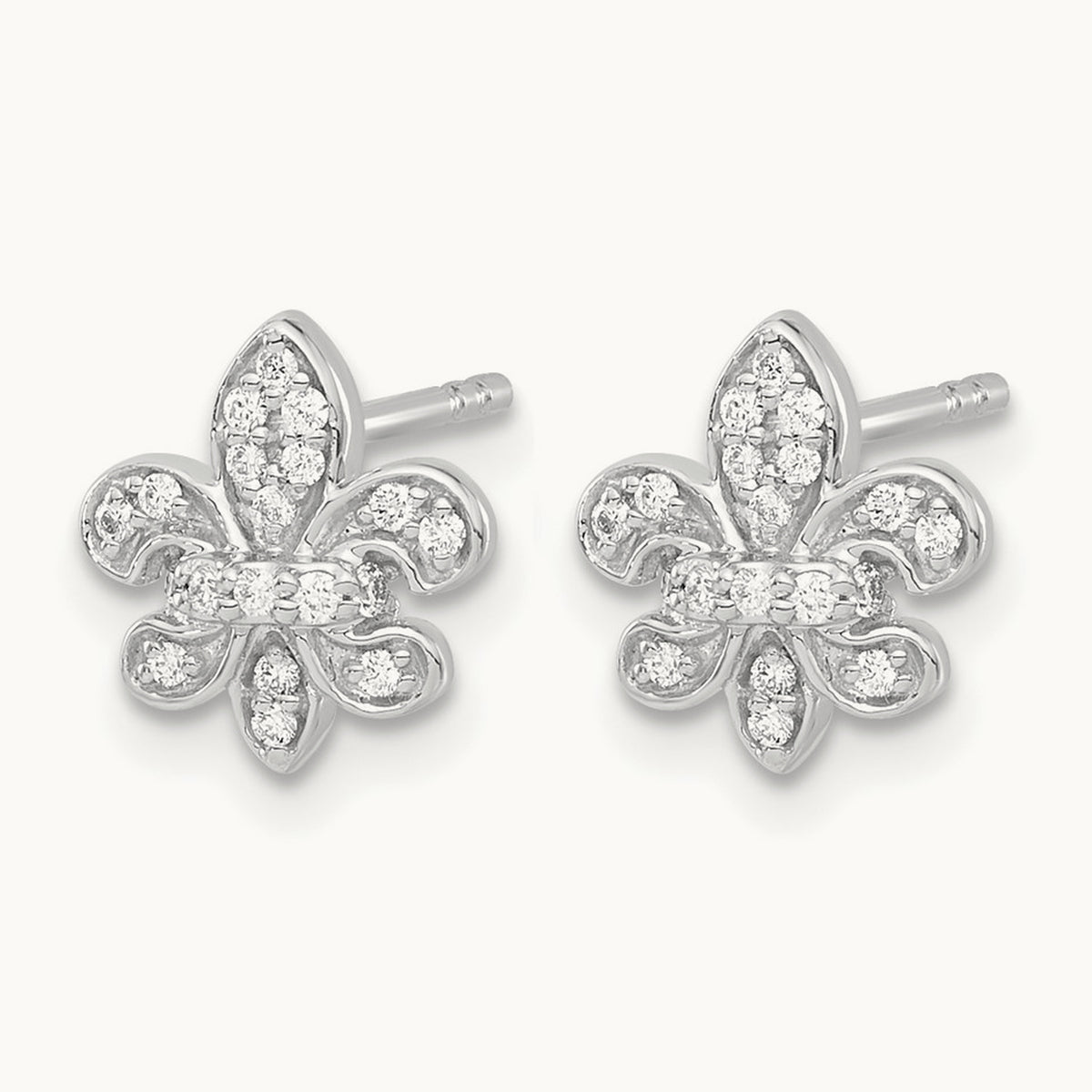 Diamond Fleur de Lis Post Earrings — 14K White Gold