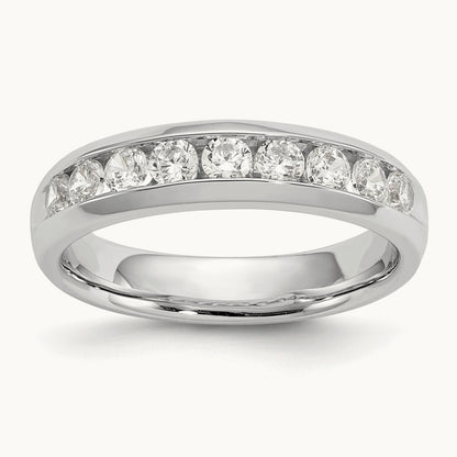 9-Stone Diamond Channel Band, 14K White Gold