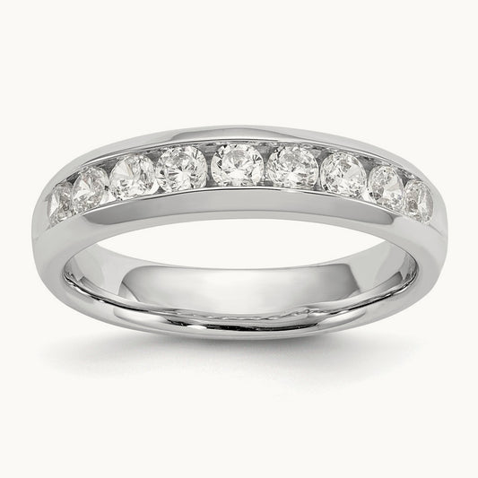 9-Stone Diamond Channel Band, 14K White Gold