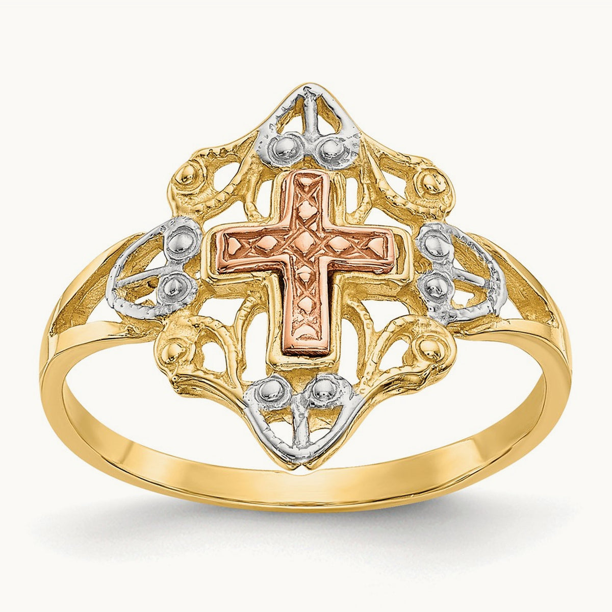 w/White Rhodium Cross Ring, 14K Two-tone