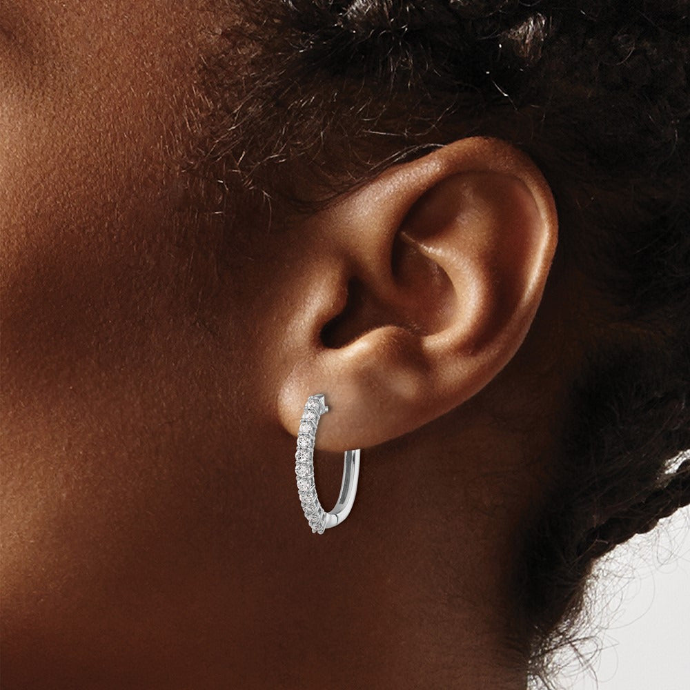 Diamond Hinged Hoop Earrings — 14K White Gold, 19mm, 0.49 ct