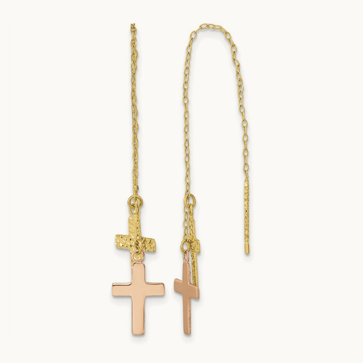 & Rose D/C Polished Crosses Threader Earrings, 14K Yellow