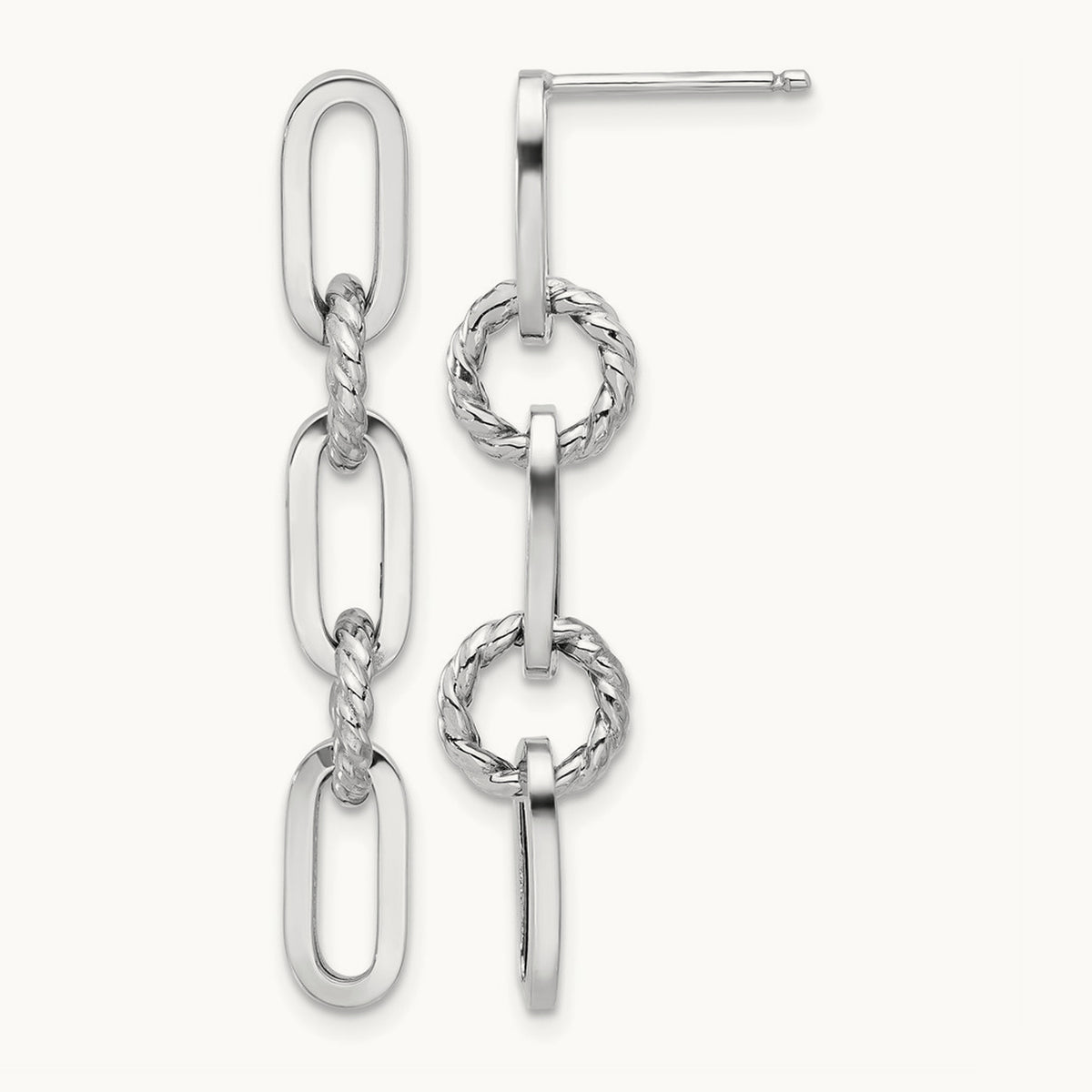 Polish and Twisted Chain Link Dangle Post Earrings, 14K White Gold