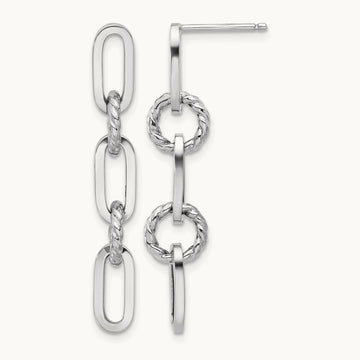 Polish and Twisted Chain Link Dangle Post Earrings, 14K White Gold