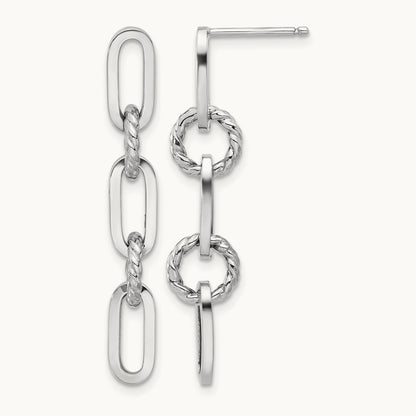 Polish and Twisted Chain Link Dangle Post Earrings, 14K White Gold