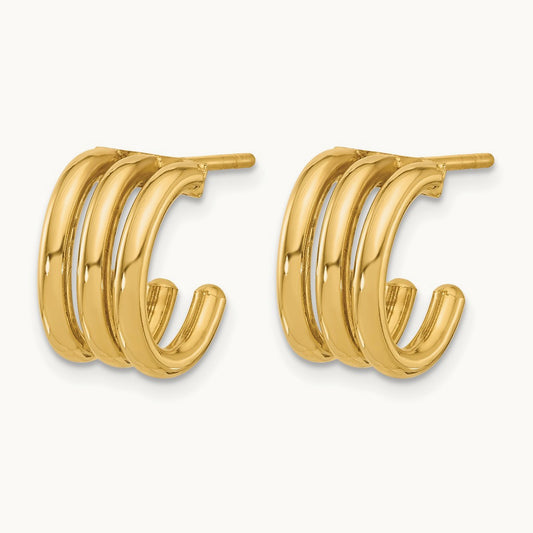 Polished Oval J-Hoop Post Earrings, 14K — Leslie's