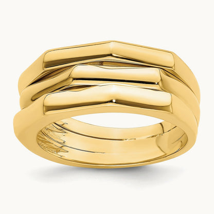 Polished Three Ridged Dome Ring, 14K
