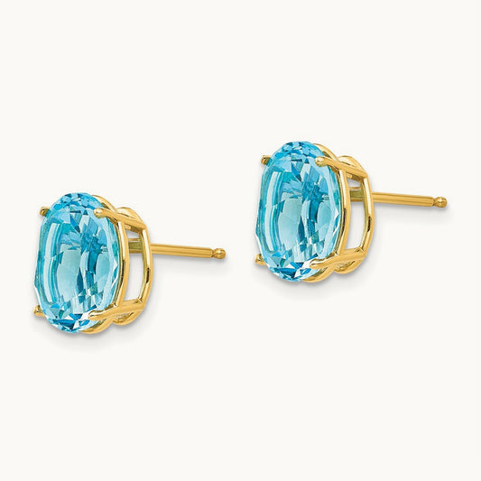 10x8mm Oval Blue Topaz Earrings, 14K