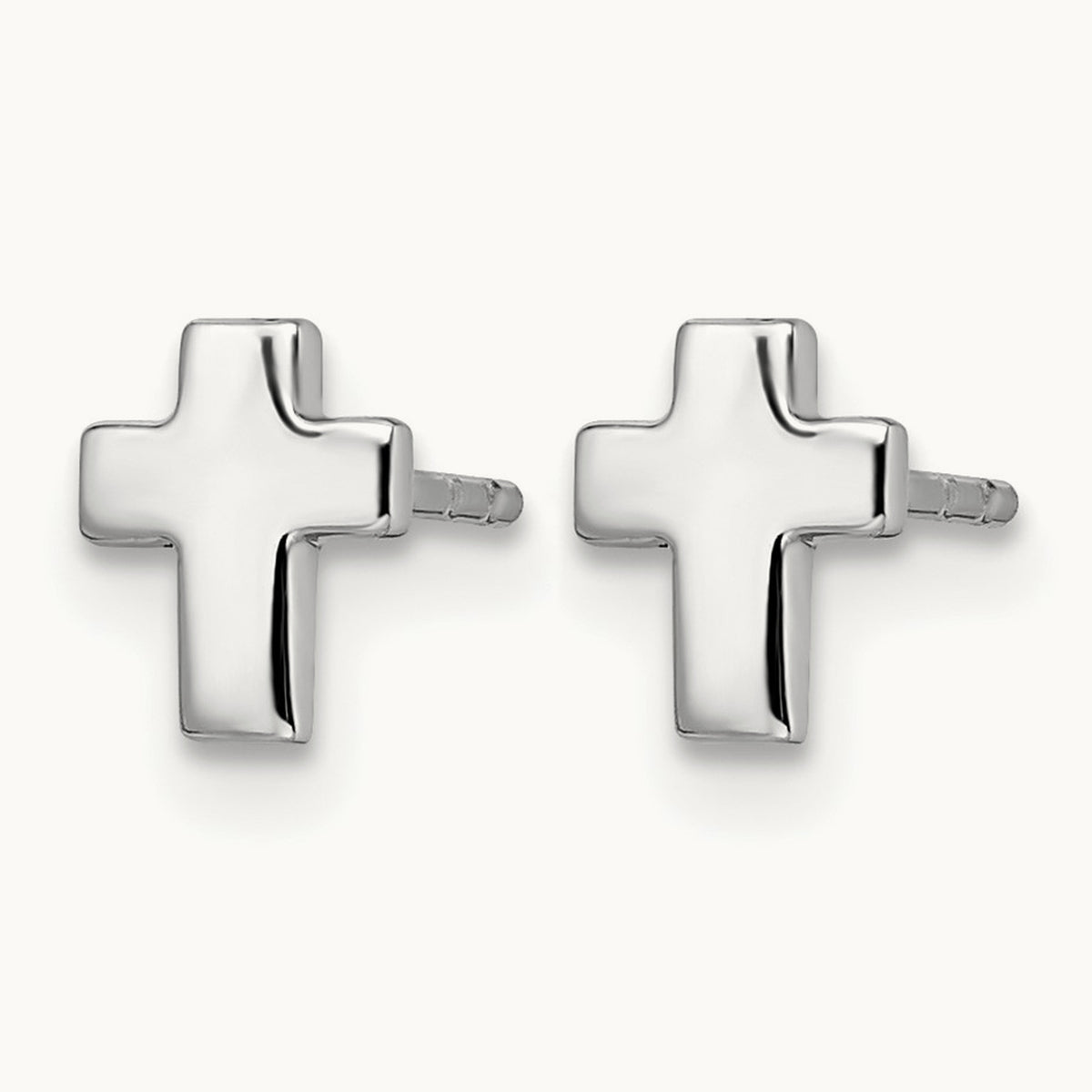 Polished Cross Post Earrings — 14K White Gold