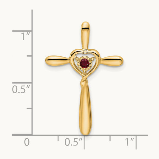 Created Ruby Cross w/Heart Chain Slide, 14K