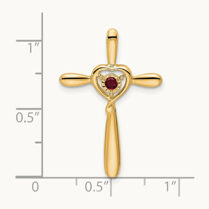 Created Ruby Cross w/Heart Chain Slide, 14K