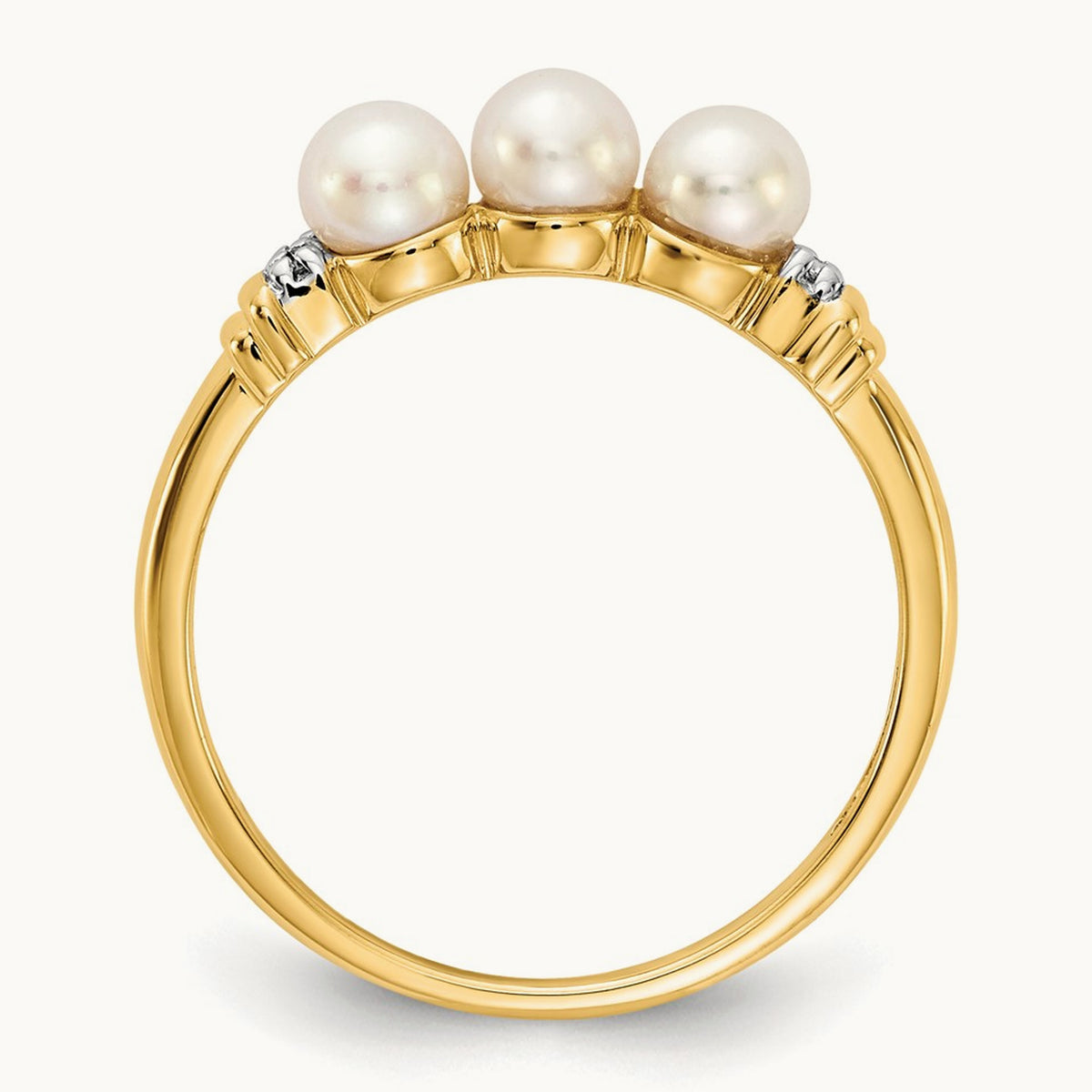 Diamond and FW Cultured 3-Pearl Ring, 14K