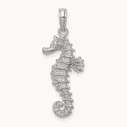 Polished Open-Backed Seahorse Pendant — 14K White Gold