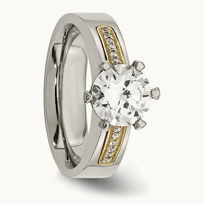 Titanium Polished with Inlay Accent CZ Ring