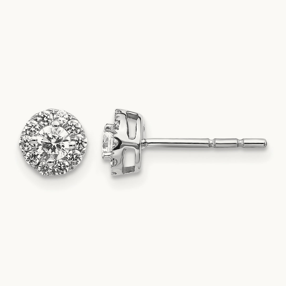 Diamond Cluster Post Earrings, 14K White Gold