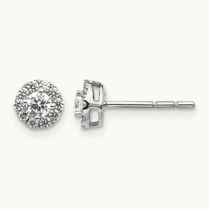 Diamond Cluster Post Earrings, 14K White Gold