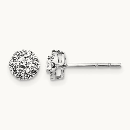 Diamond Cluster Post Earrings, 14K White Gold