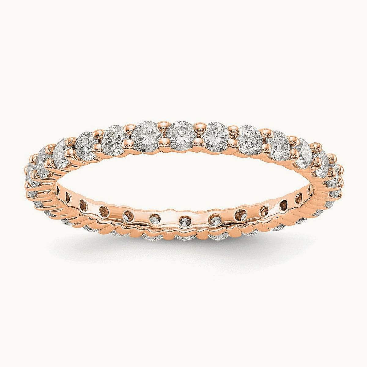 Polished Shared Prong Diamond Eternity Band — 14K Rose Gold, 1.036 ct, 7