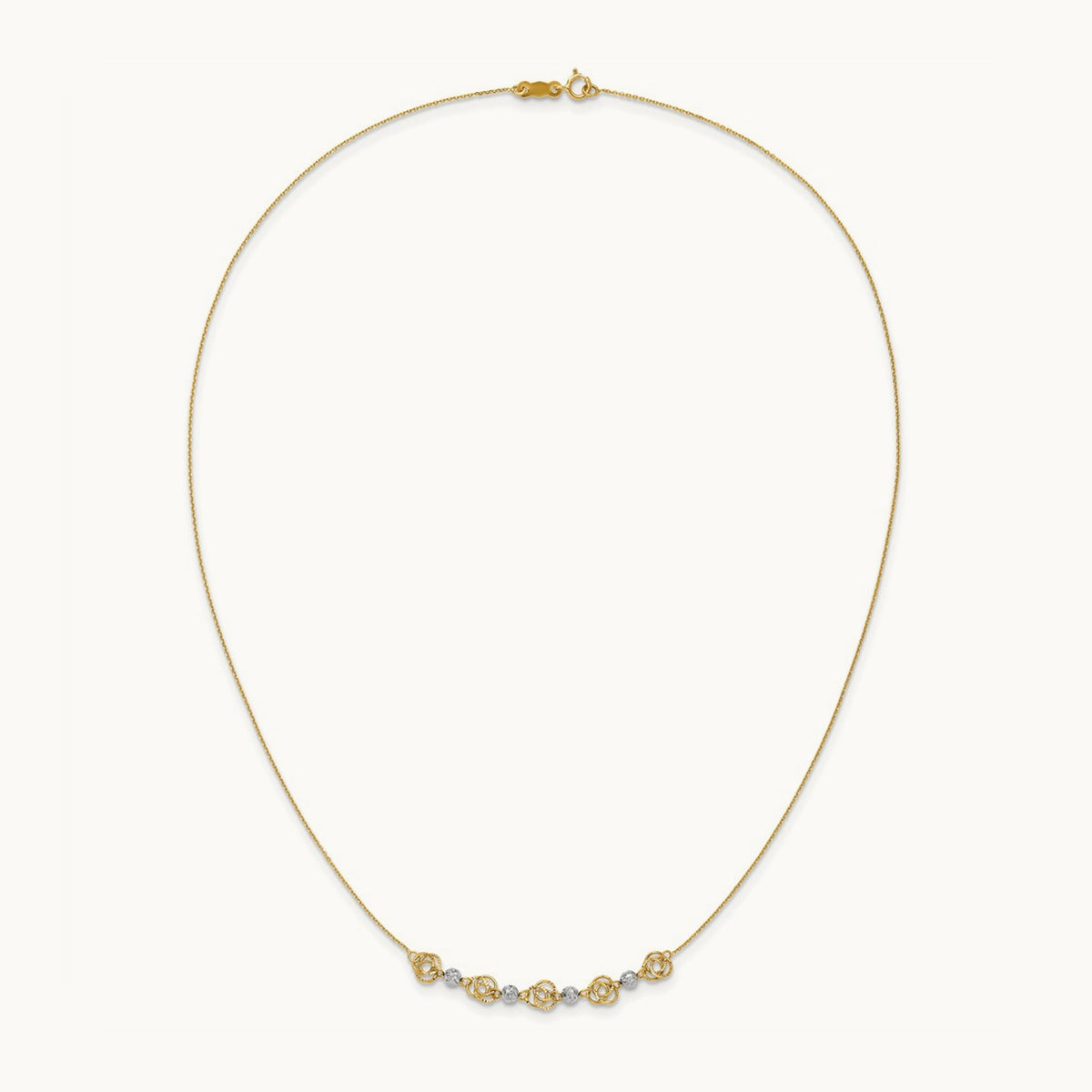 Diamond-cut Beads & Knots Necklace, 14K Two-tone