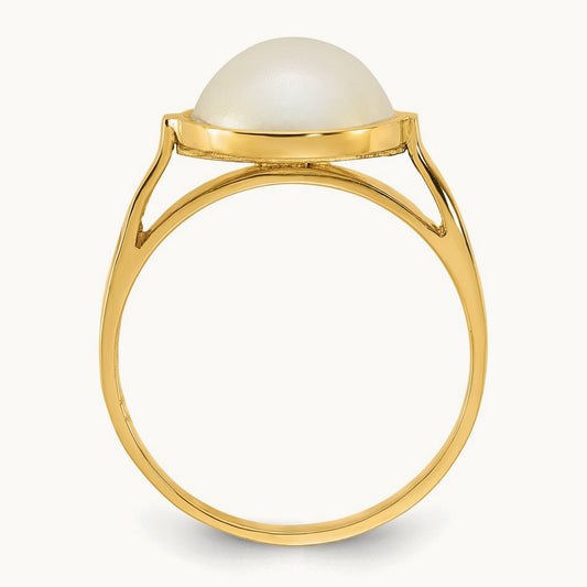 Polished 10- Saltwater Cultured Mabe Pearl Ring, 11mm, 14K