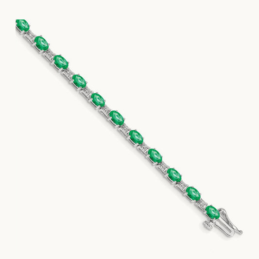 Diamond and Emerald Bracelet, 14K White Gold