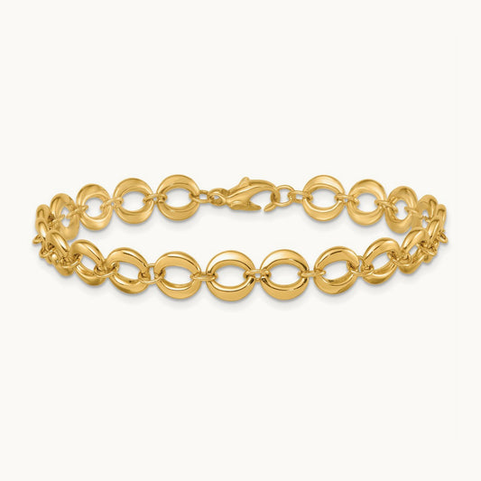 Polished Fancy Circle Link Bracelet, 8mm, 14K