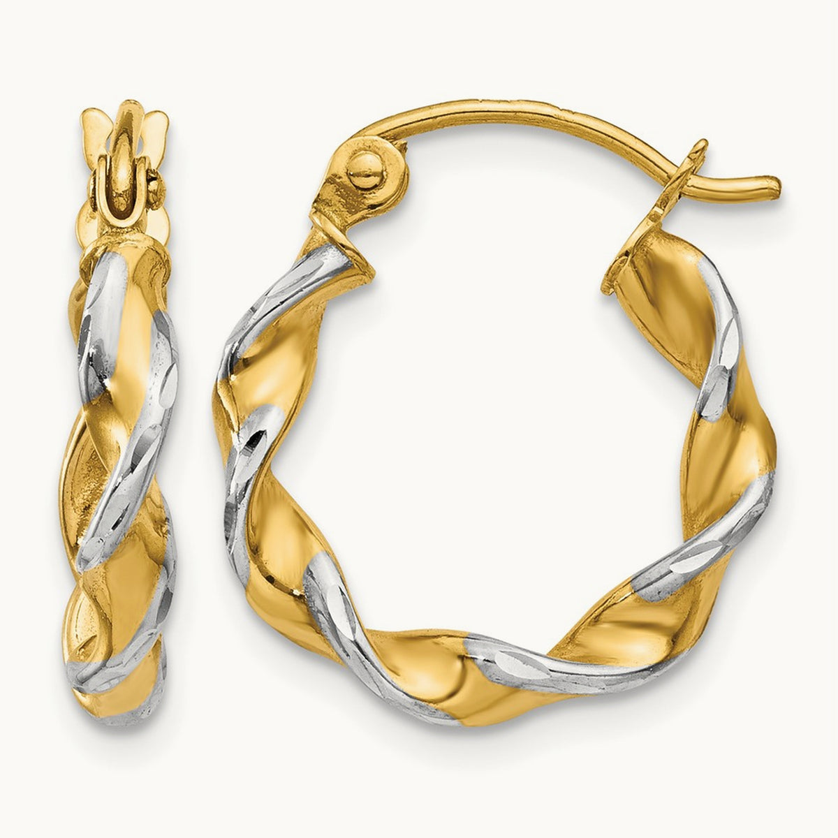 w/ White Rhodium Polished Fancy Twisted Hoop Earrings, 2.75mm, 14K