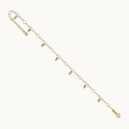 Mirror Beaded 9in Plus 1in ext. Anklet, 14K Two-tone