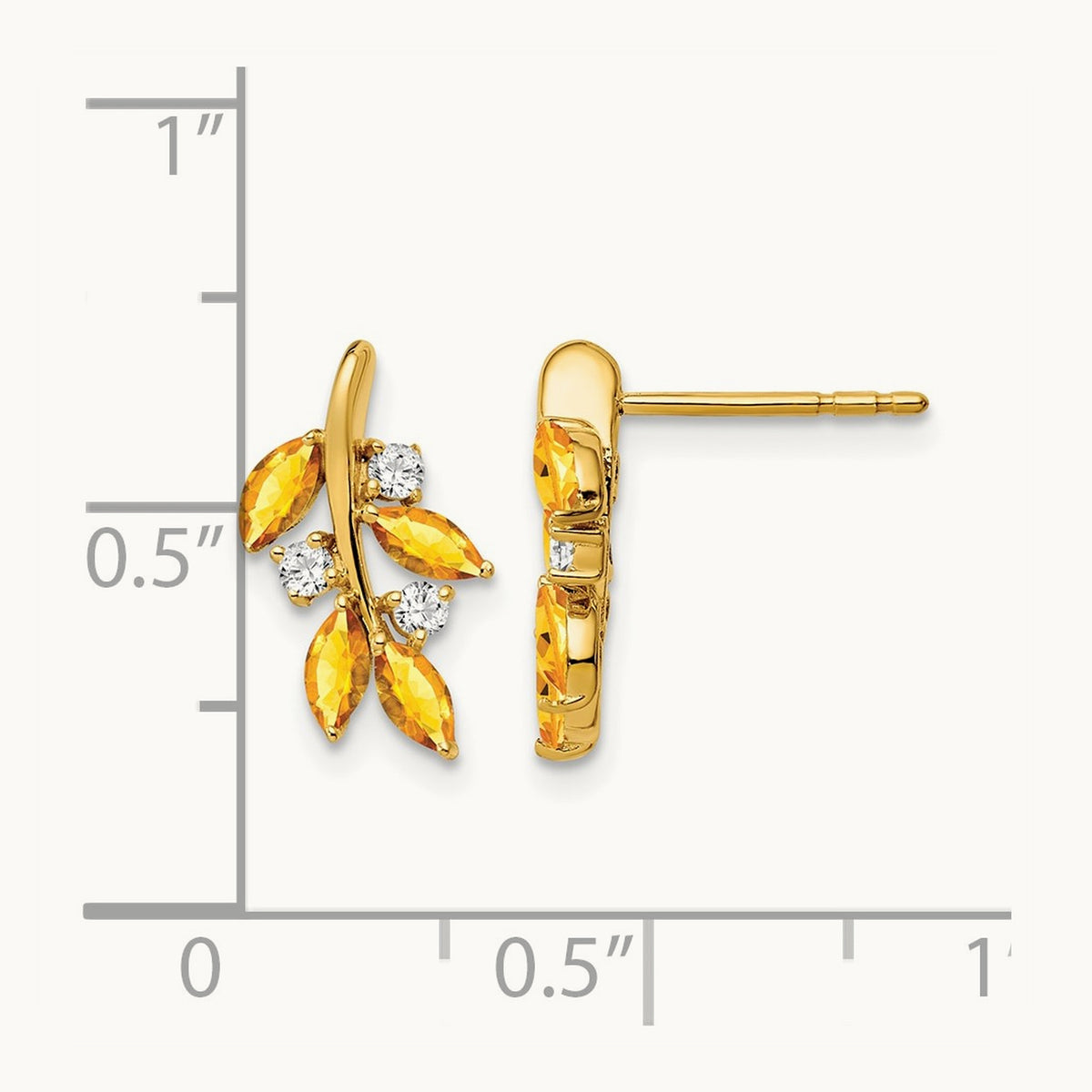 Citrine and Diamond Leaf Earrings, 14K