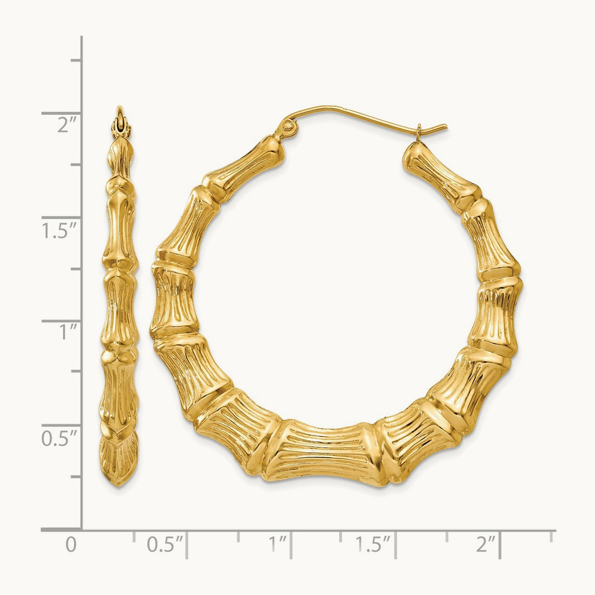 Polished Bamboo Hoop Earrings — 14K Yellow Gold, 42.75mm