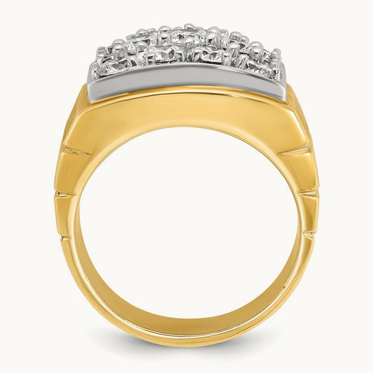 14ktt IBGoodman Men's Polished Satin & Grooved Cluster Diamond Ring