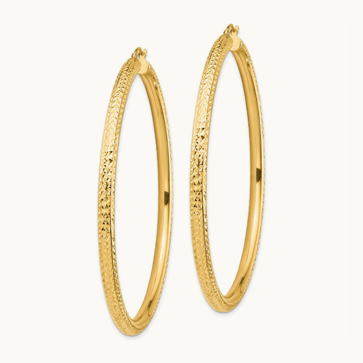 Diamond-cut Lightweight Tube Hoop Earrings — 14K Yellow Gold, 4x70mm