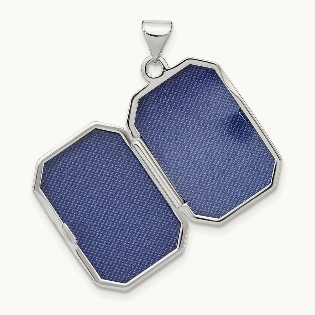 Diamond-cut Brushed Rectangular Locket — 14K White Gold