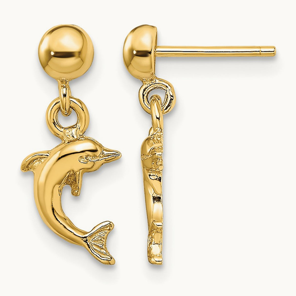 Mini Jumping Dolphin Dangle Earrings, 14K