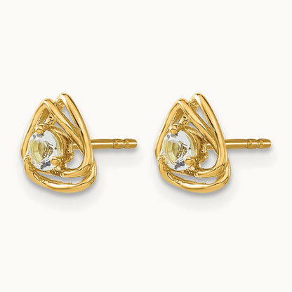 Aquamarine Post Earrings — 14K Yellow Gold