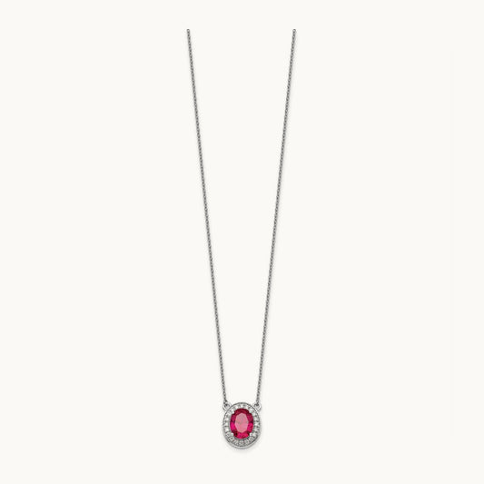 Diamond and Oval Ruby 18 inch Necklace, 14K White Gold