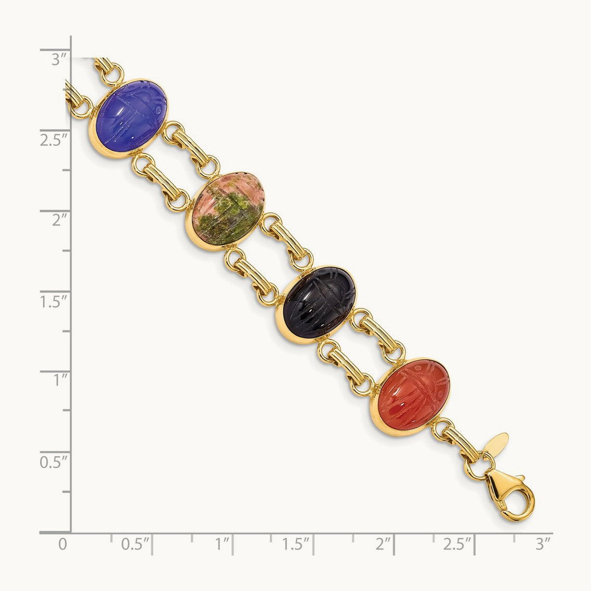 7 Stone Scarab 7 inch Bracelet, 14K