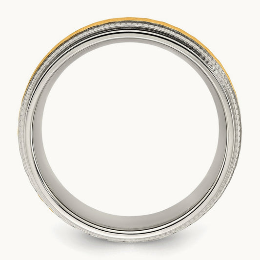 Polished w/Yellow IP-plated Center Band, 8.00mm, Titanium