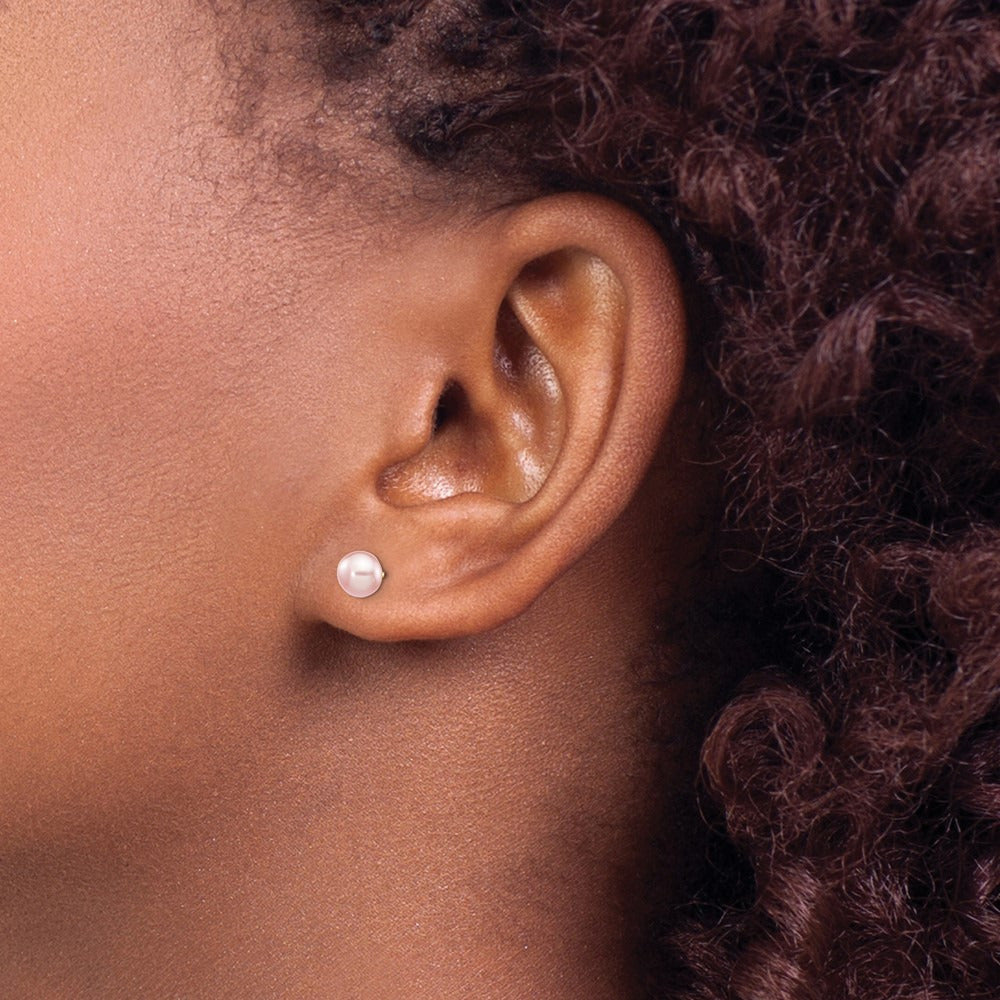 Button Freshwater Cultured Pearl Stud Post Earrings — 14K Yellow Gold