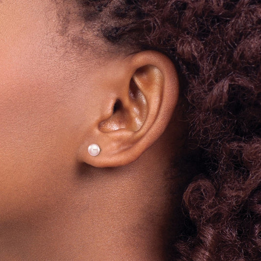 Button Freshwater Cultured Pearl Stud Post Earrings — 14K Yellow Gold
