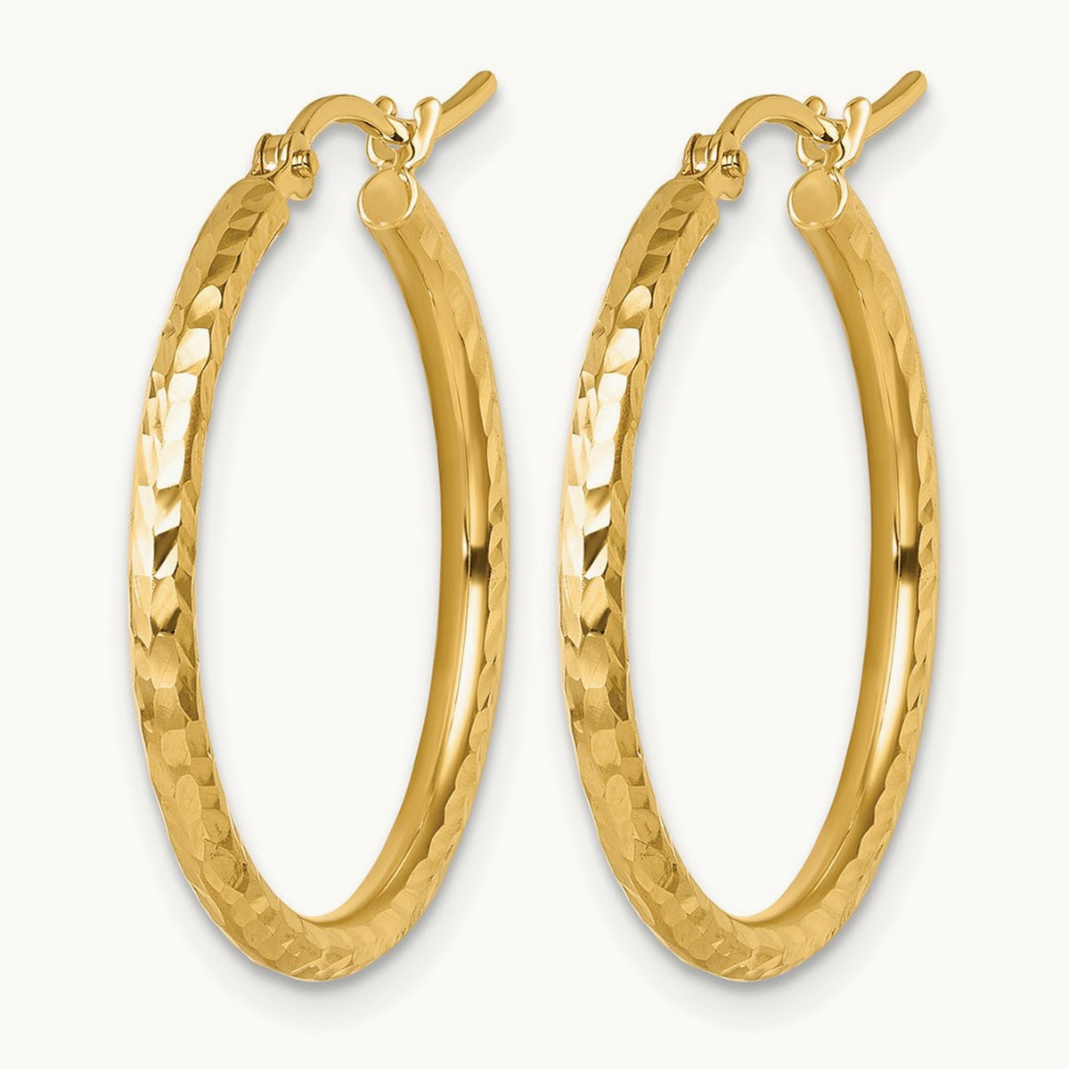 Diamond-cut Round Tube Hoop Earrings — 10K Yellow Gold