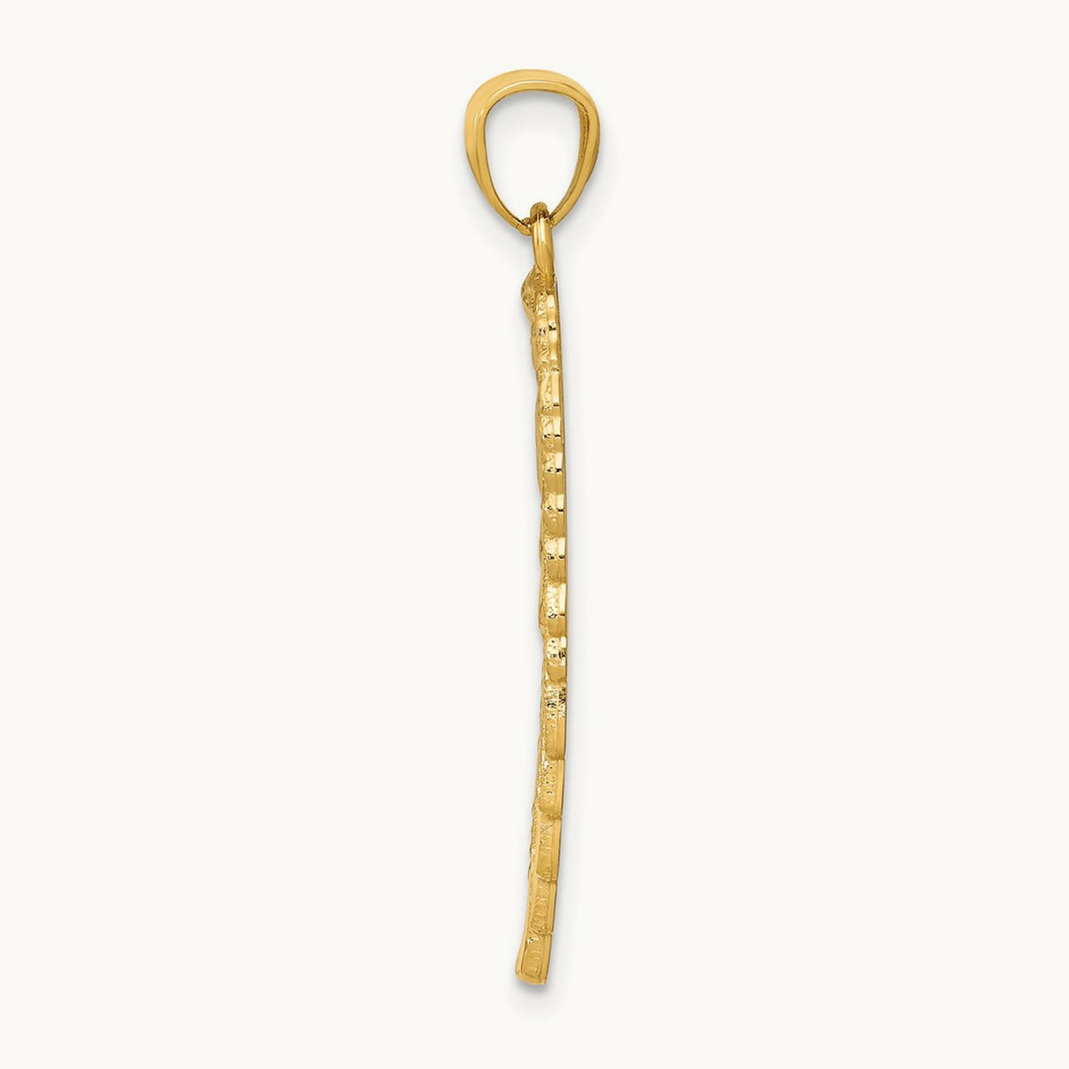 Polished and Textured Angel Wing Pendant — 14K Yellow Gold