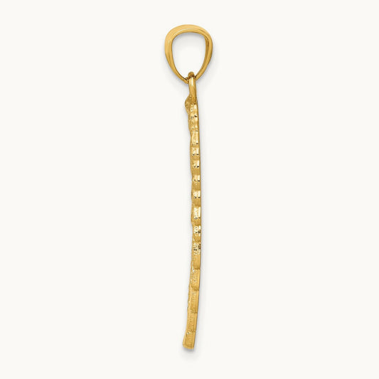 Polished and Textured Angel Wing Pendant — 14K Yellow Gold
