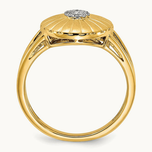 Satin Diamond Flower Ring, 14K