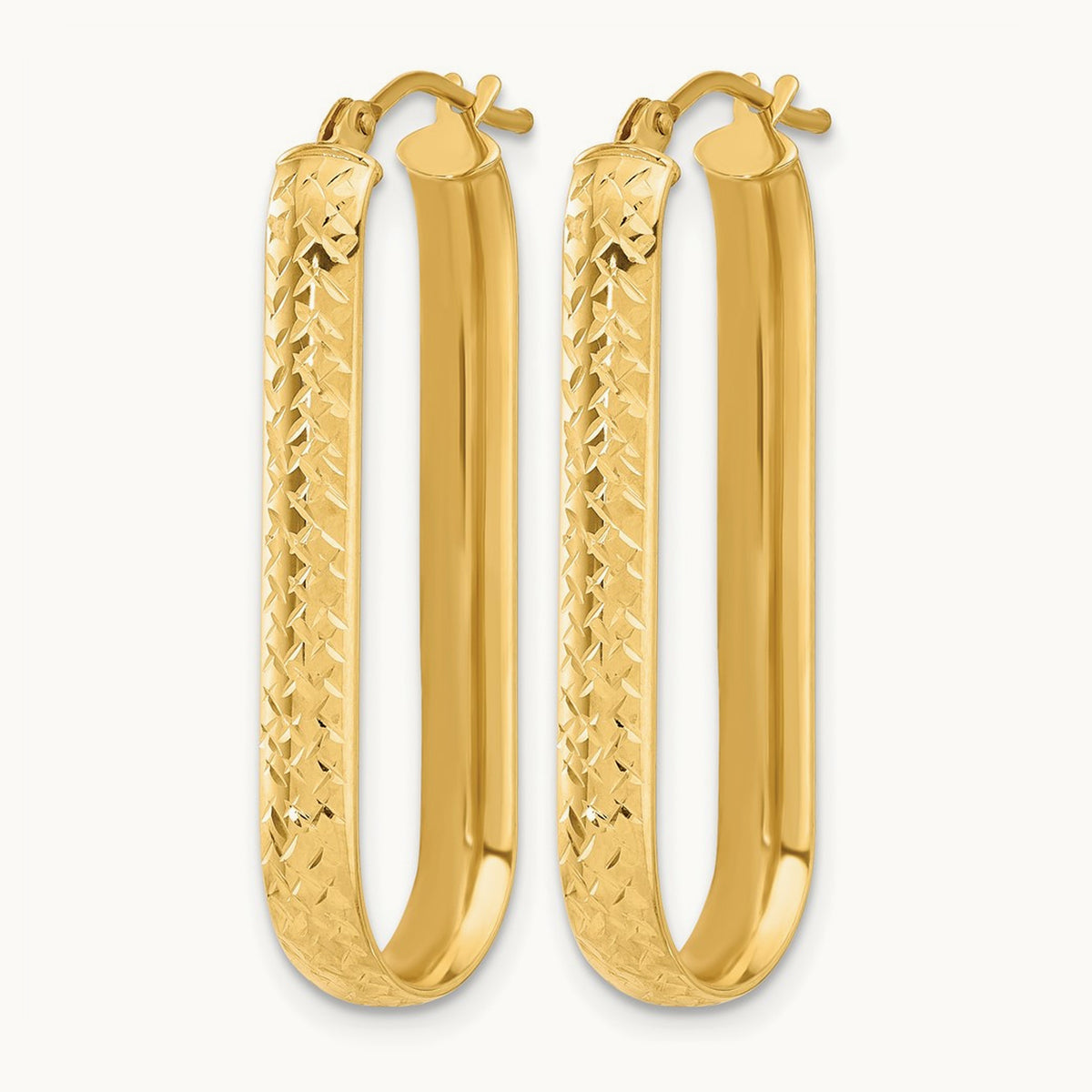Polished and Diamond-cut Oval Hoop Earrings — Leslie's — 12mm
