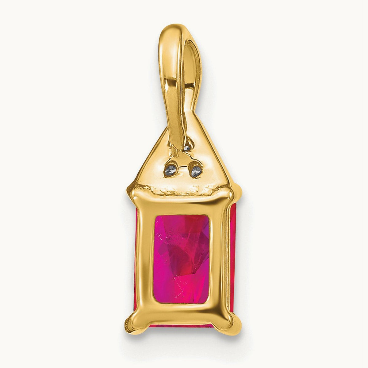 Emerald-shape Ruby and Diamond Pendant — 14K Yellow Gold, 15.75mm
